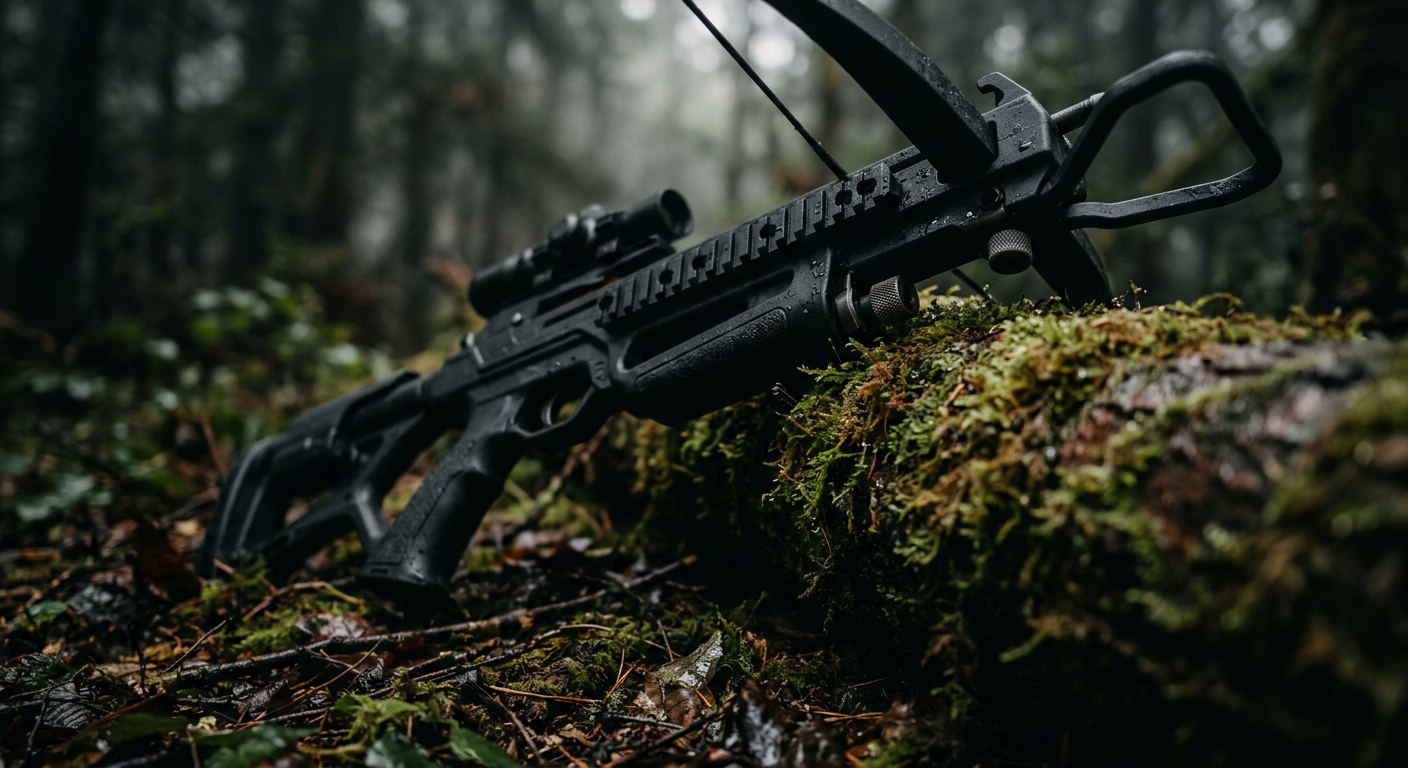 Recurve bow resting in the forest